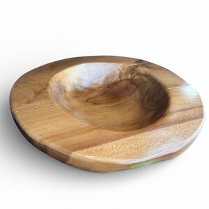 NEXCENT Hand Carved Teak Solid Carved Textured Wood Bowl BRAND NEW